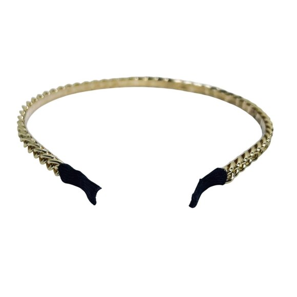 Pair Of Dressy Headbands - Gold Tone Cuban Chain and Faux Pearl (5568) - Picture 4 of 10